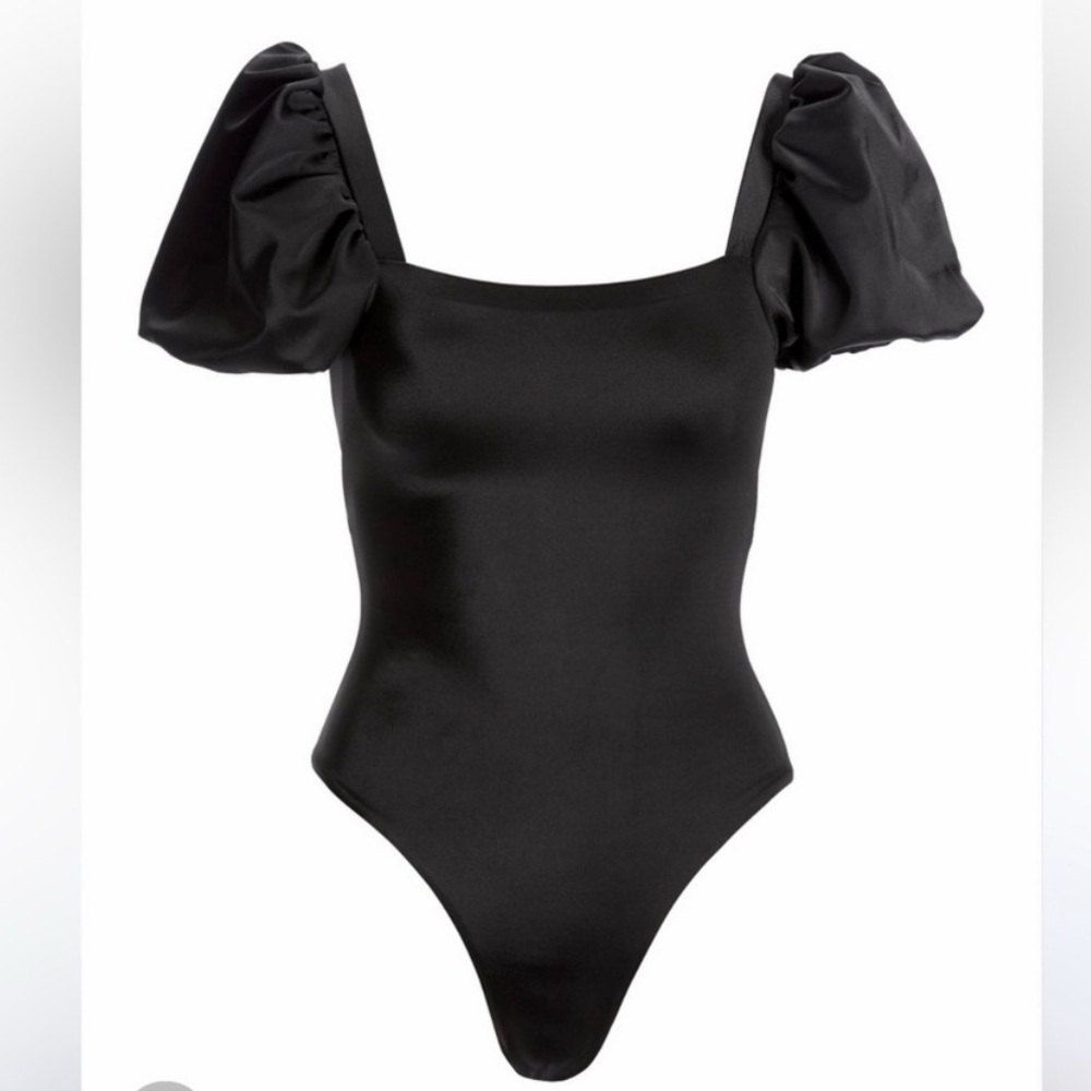 Agua Bendita Black Puff-Sleeve One Piece SwimSuit